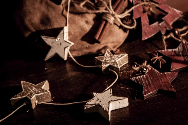 stock image christmas composition on wooden background