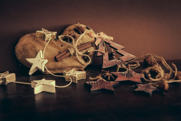 Christmas composition on wooden background — Stock Photo, Image