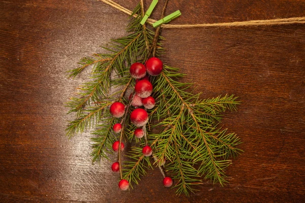 Pine branches with Christmas berries — Stock Photo, Image