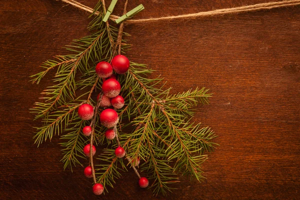 Pine branches with Christmas berries — Stock Photo, Image