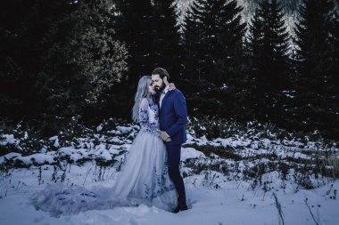 Güzel gelin ve damat Dağı'nda kış karda