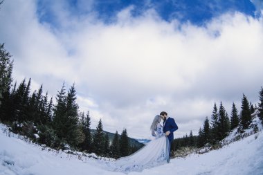 Güzel gelin ve damat Dağı'nda kış karda