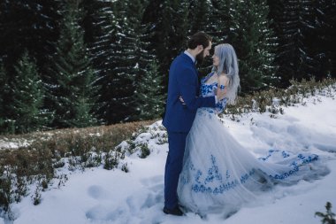 Güzel gelin ve damat Dağı'nda kış karda
