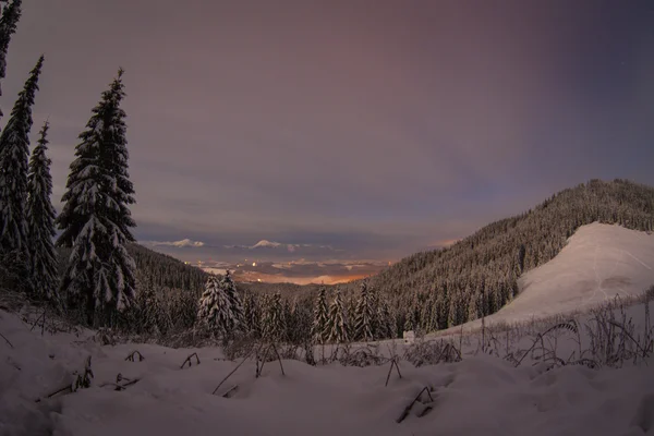 Nuit sur le paysage des montagnes d'hiver. Carpates, Ukraine — Photo