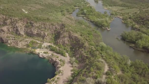 Letecký Pohled Radonské Jezero Místo Zaplaveného Žulového Lomu Řeky Jižní — Stock video