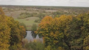 Ukrayna 'nın Chernihiv bölgesindeki Sednev köyü yakınlarında sonbaharda Snov nehrinin havadan görünüşü.