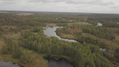 Ukrayna 'nın Chernihiv bölgesindeki Sednev köyü yakınlarında sonbaharda Snov nehrinin havadan görünüşü.