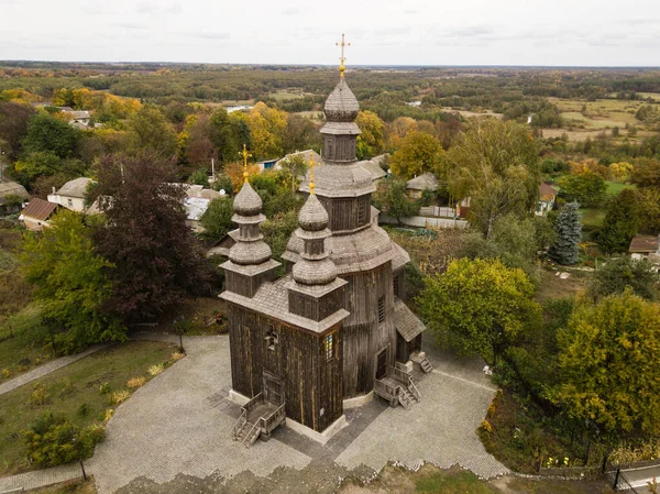 Воздушный Старинный Деревянный Казачий Костел Георгия Украинском Селе Седнов Черниговом — стоковое фото