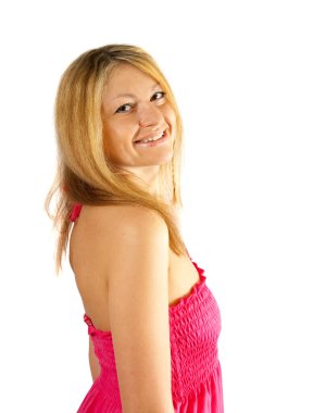 Beyaz üzerine izole edilmiş orta yaşlı kadın portresi