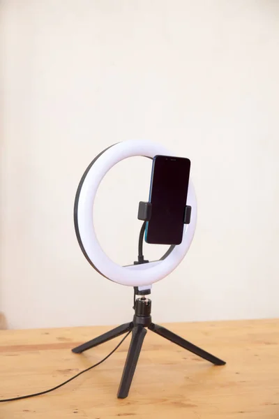 Professional video recording equipment for Blog, ring lamp and smartphone