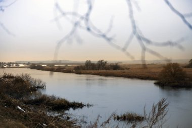Nehrin bahar manzarası ve erimiş sümükten sarkan kurumuş otlar.