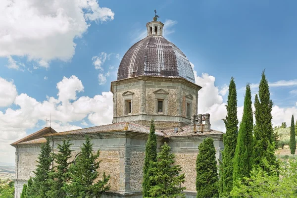 Gedetailleerde weergave van de kerk van Santa Maria Nuova in Cortona, Toscane, Italië — Stockfoto