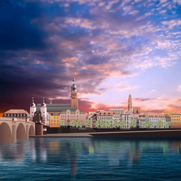 Vue panoramique de la ville médiévale en Allemagne — Image vectorielle