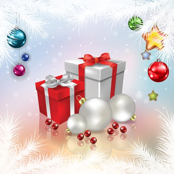 Astratto sfondo dorato con campane di Natale e regali — Vettoriale Stock