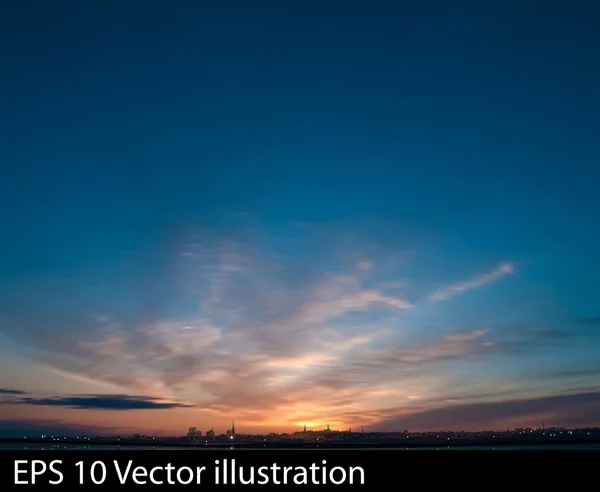 Abstracte aard achtergrond met zonsondergang en silhouet van stad — Stockvector