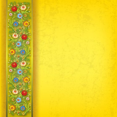 yeşil zemin üzerine soyut çiçek süsleme