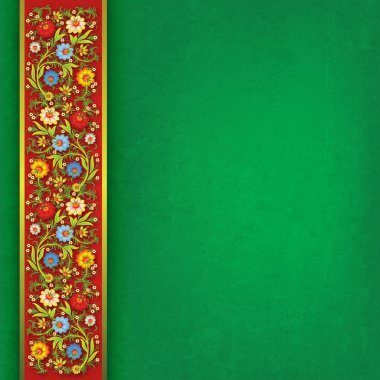 yeşil zemin üzerine soyut çiçek süsleme