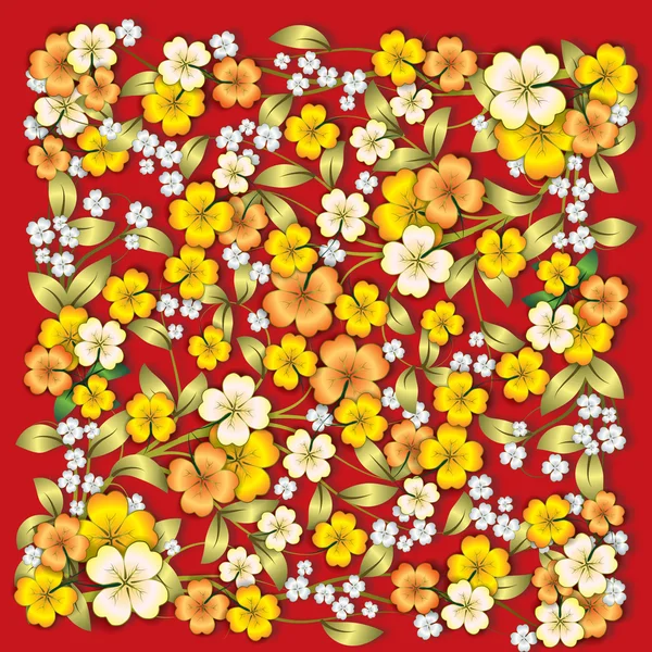 赤の影で抽象的な黄色花飾り — ストックベクタ
