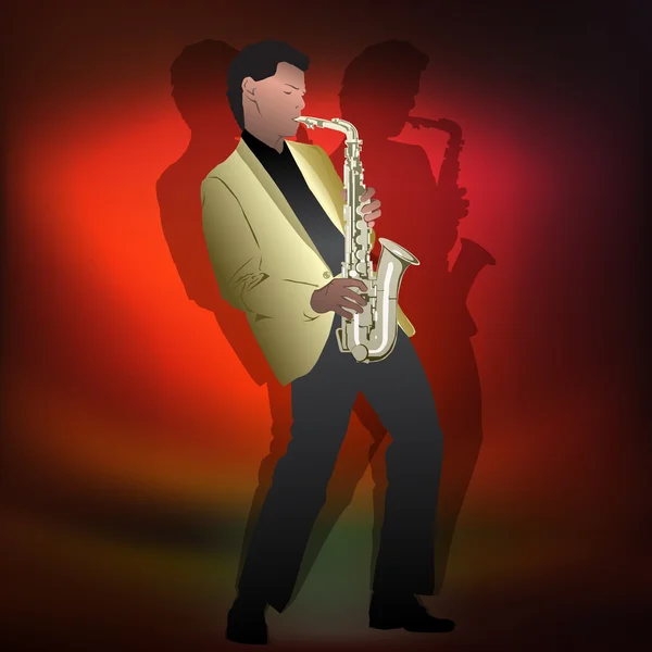 Ilustración musical abstracta con saxofonista — Vector de stock
