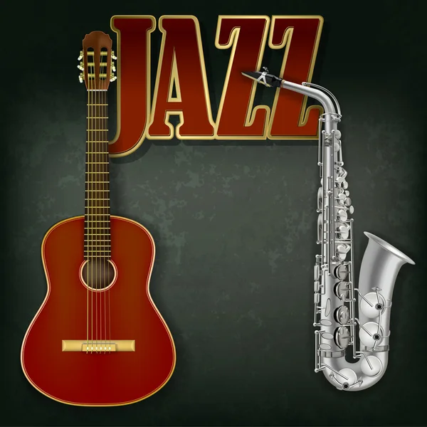 Guitare acoustique et saxophone sur fond gris — Image vectorielle