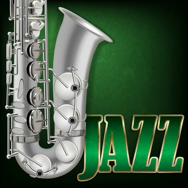 Fondo abstracto de música grunge con la palabra Jazz y saxofón — Vector de stock
