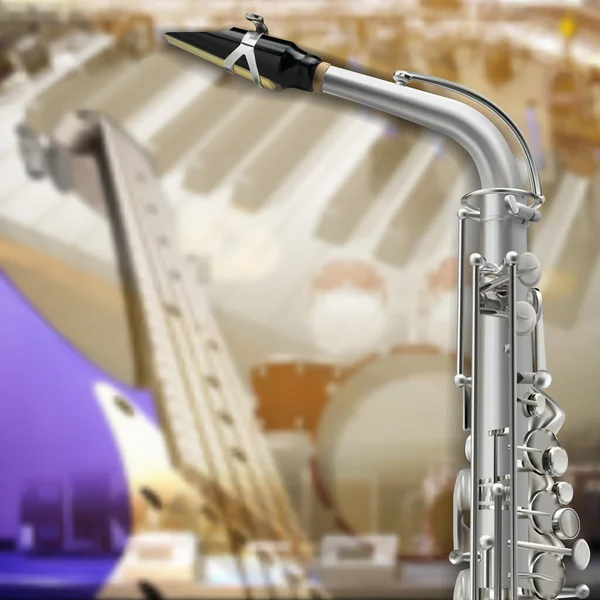 Saxofon pozadí abstraktní grunge a hudební nástroje — Stockový vektor