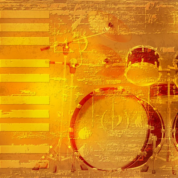 Abstract grunge piano background with drum kit — Stock Vector