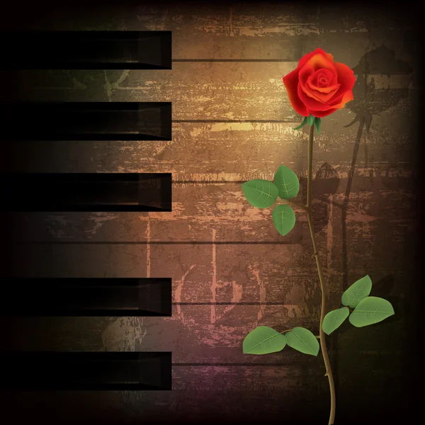 Abstract grunge piano background with red rose — Stock Vector