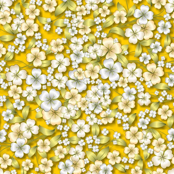 Абстрактный белый цветочный орнамент на желтом — стоковый вектор