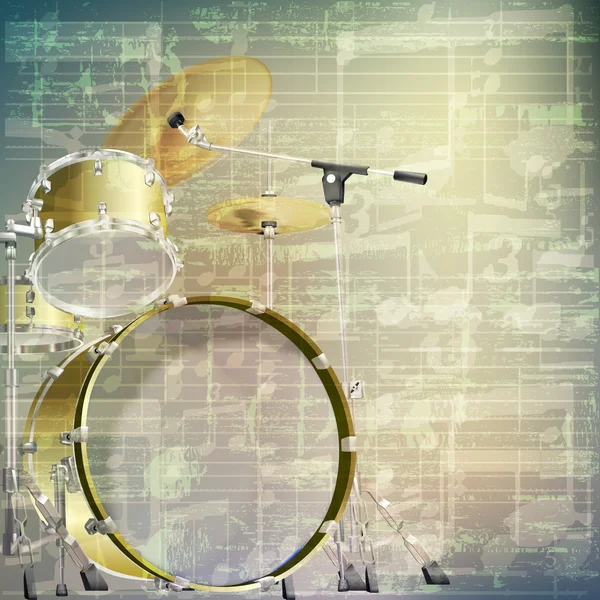 Αφηρημένο grunge μουσική φόντου με το drum kit που — Διανυσματικό Αρχείο