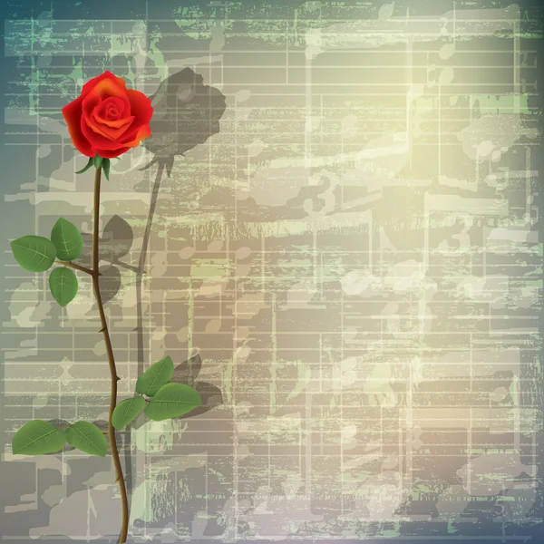 Αφηρημένο grunge μουσική φόντο με κόκκινο τριαντάφυλλο — Διανυσματικό Αρχείο