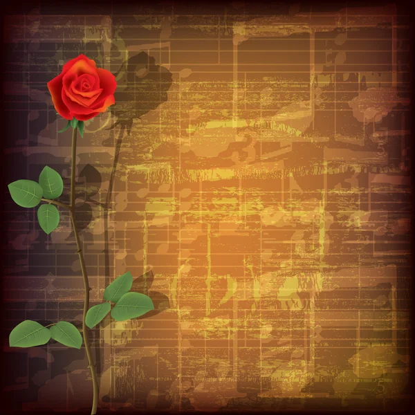 赤いバラとグランジ音楽背景を抽象化します。 — ストックベクタ
