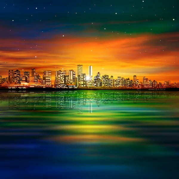 Fondo abstracto con panorama de Vancouver y puesta de sol — Vector de stock