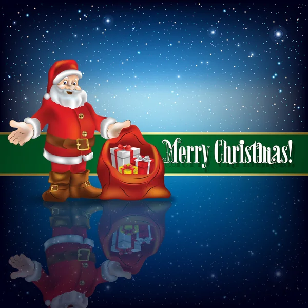 Saludo navideño con Santa Claus y copos de nieve — Vector de stock