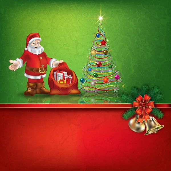 Verde rosso saluto con decorazioni natalizie — Vettoriale Stock