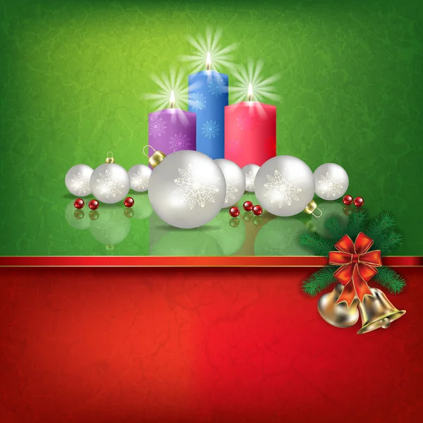 Saludo rojo verde con decoraciones de Navidad — Archivo Imágenes Vectoriales