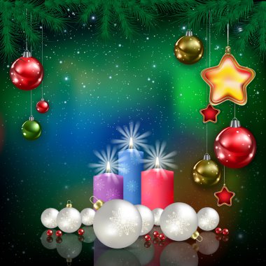 Noel ağacı ve kar taneleri ile kutlama tebrik