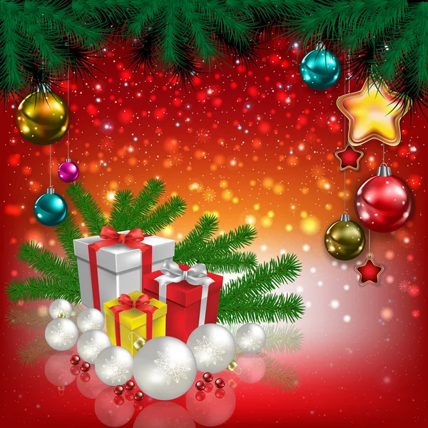 Περίληψη της χαιρετισμό Χριστούγεννα κόκκινο με κλαδί πεύκου — Διανυσματικό Αρχείο