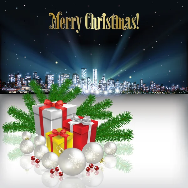 Abstracte Christmas greeting met silhouet van stad Stockillustratie