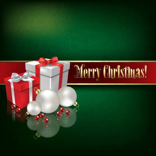 Salutations de célébration avec sapin de Noël et flocons de neige — Image vectorielle