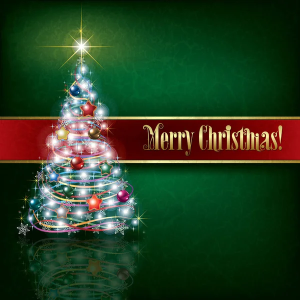 Gruß mit Weihnachtsbaum auf grünem Grunge-Hintergrund — Stockvektor