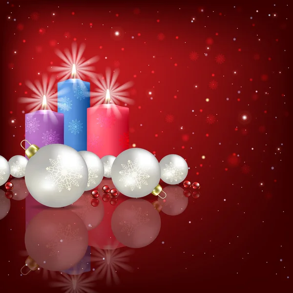 Abstrakter Hintergrund mit Weihnachtsdekoration und Kerze — Stockvektor