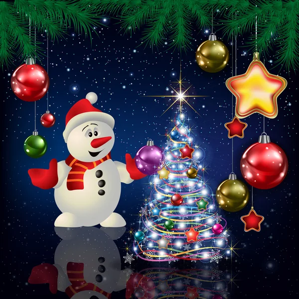 クリスマス ツリーと雪の結晶のお祝いあいさつ — ストックベクタ