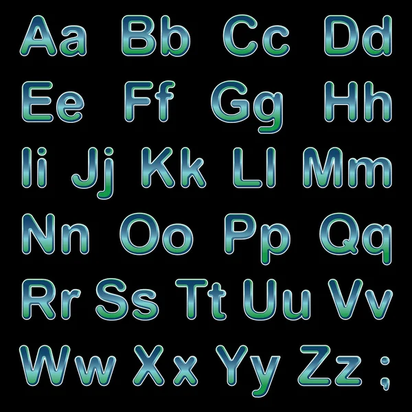 Letras del alfabeto sobre fondo negro — Vector de stock