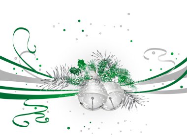 Yeşil Noel arka plan ile gümüş jingle bells