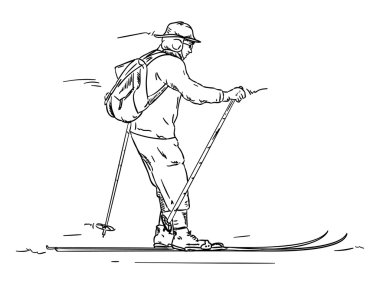 historic skiing man clipart