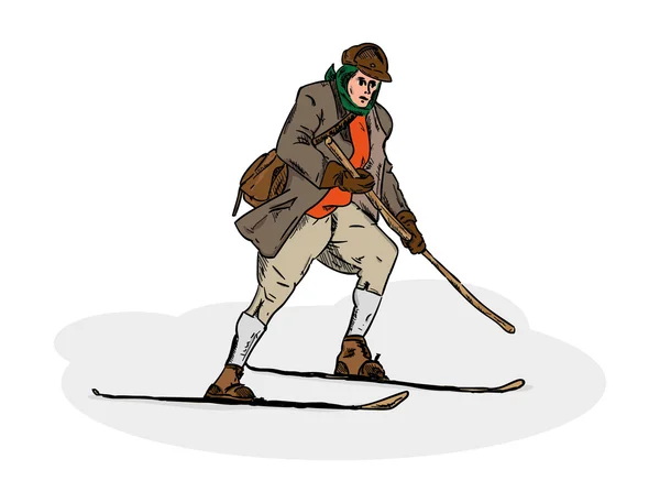 Historische skiën man — Stockvector
