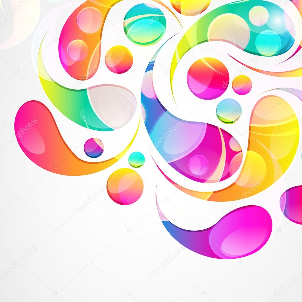 Abstract colorful paisley arc-drop pattern on a white background