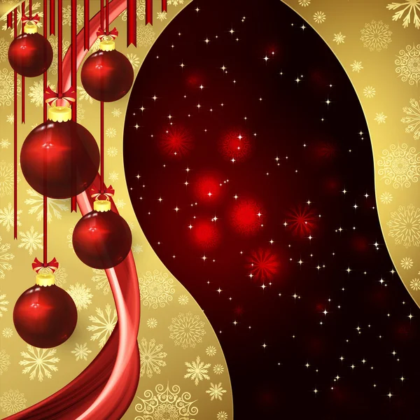 Sfondo di Natale con le bagattelle su un rosso scuro . — Vettoriale Stock