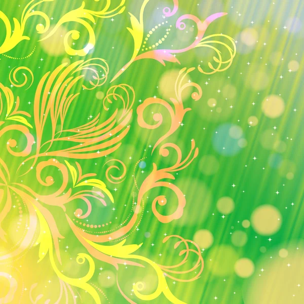 Motif floral abstrait sur un fond vert avec bokeh . — Image vectorielle